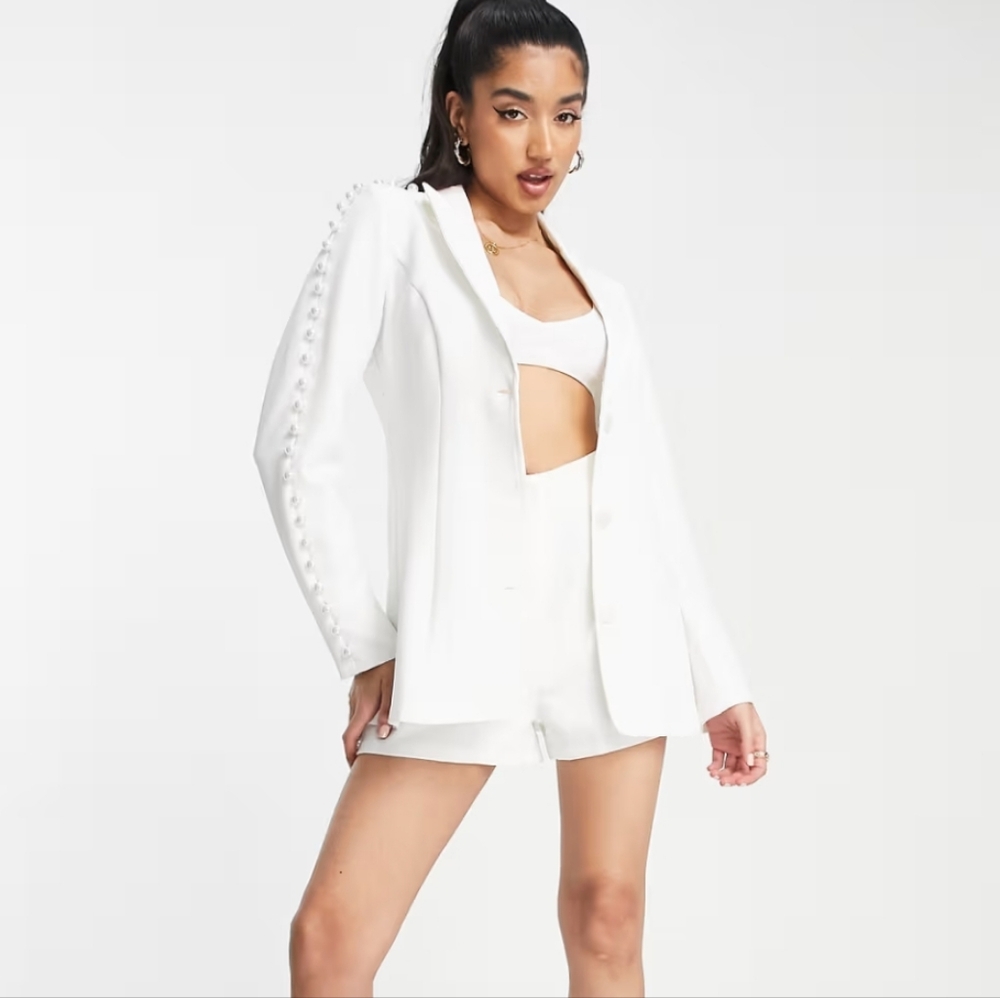 Saint Genies Pearl Trim Blazer Women's Color White Size 4